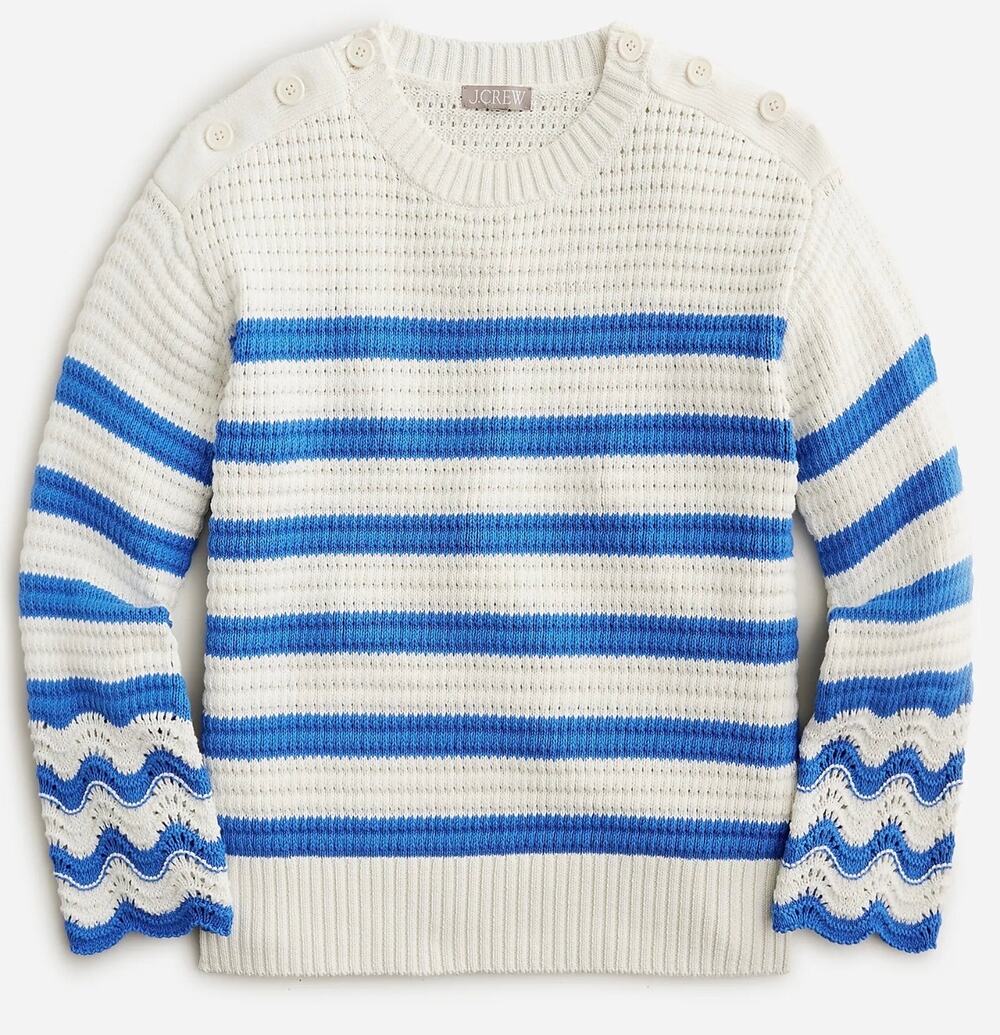 J.Crew Textured Crewneck Pullover Sweater Blue & White Stripe 100% Cotton XS